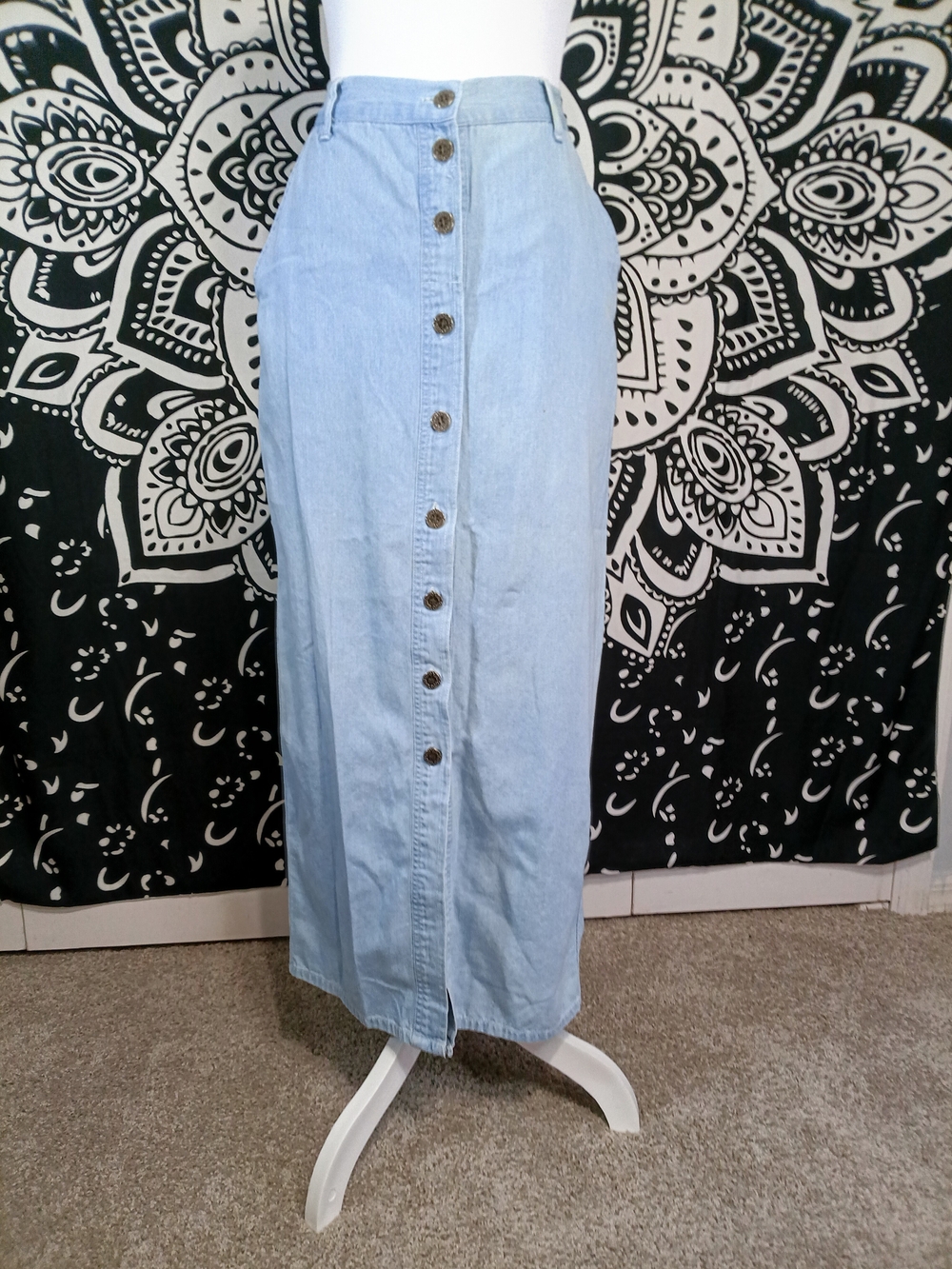Light Blue Denim Button-Front Maxi Skirt